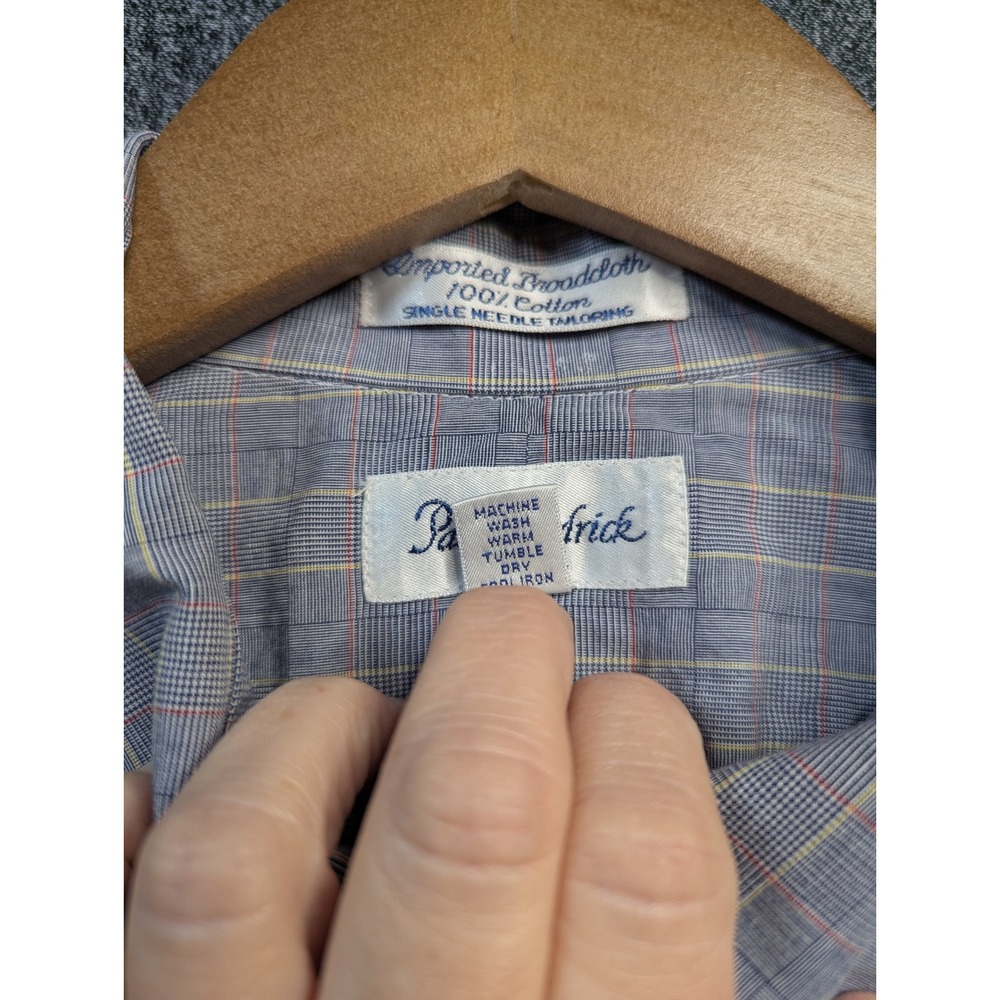 Paul Fredrick Mens Blue Plaid‎ Cotton Broadcloth Button Down Shirt 17.5 33 USA - Picture 5 of 11